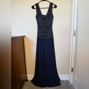 R&M Richards Navy Sequin Maxi Dress